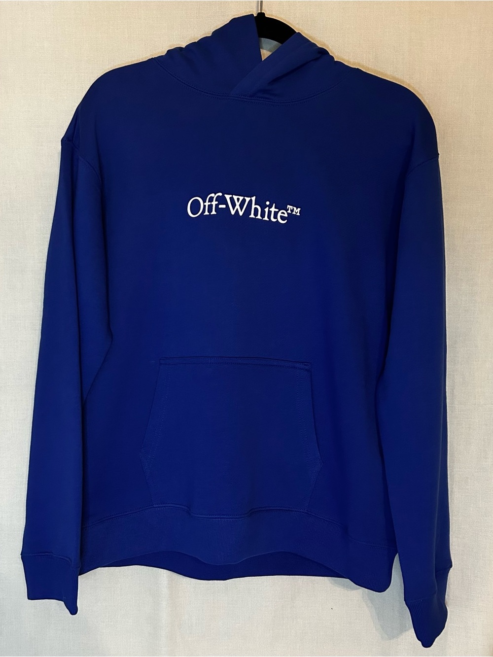 Designer Off-White TM Royal Blue Mad Cat Logo Boys Hoodie Size large (14)